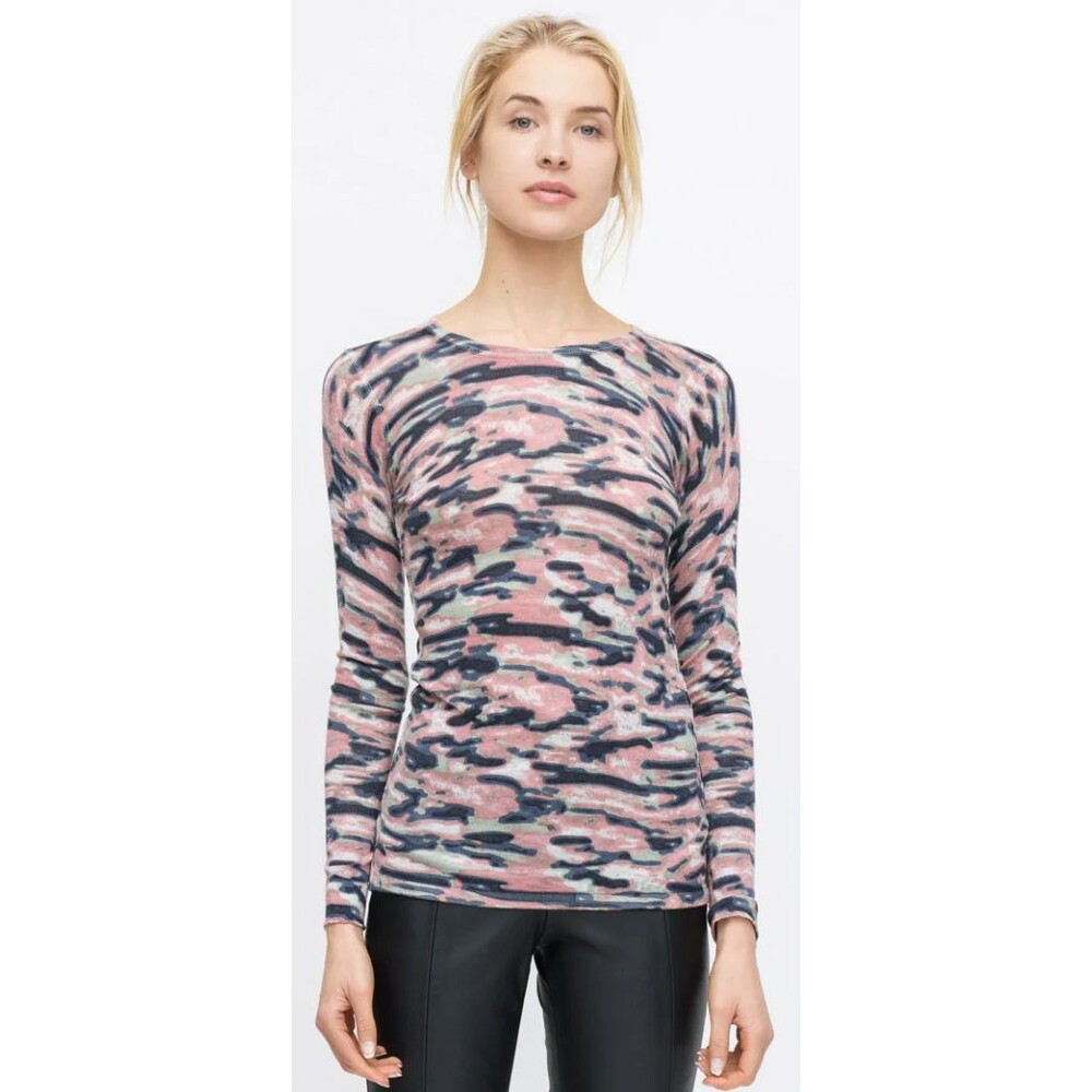 Kokun Sweater Womens Size XL MulticolorCamoโ Print Bamboo Cashmere Minimalist
